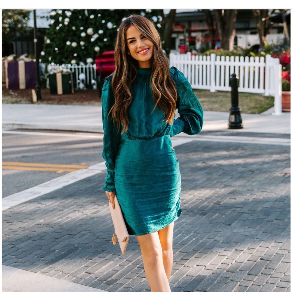 VICI Tell Me More Satin Ruched Dress - Teal -Small